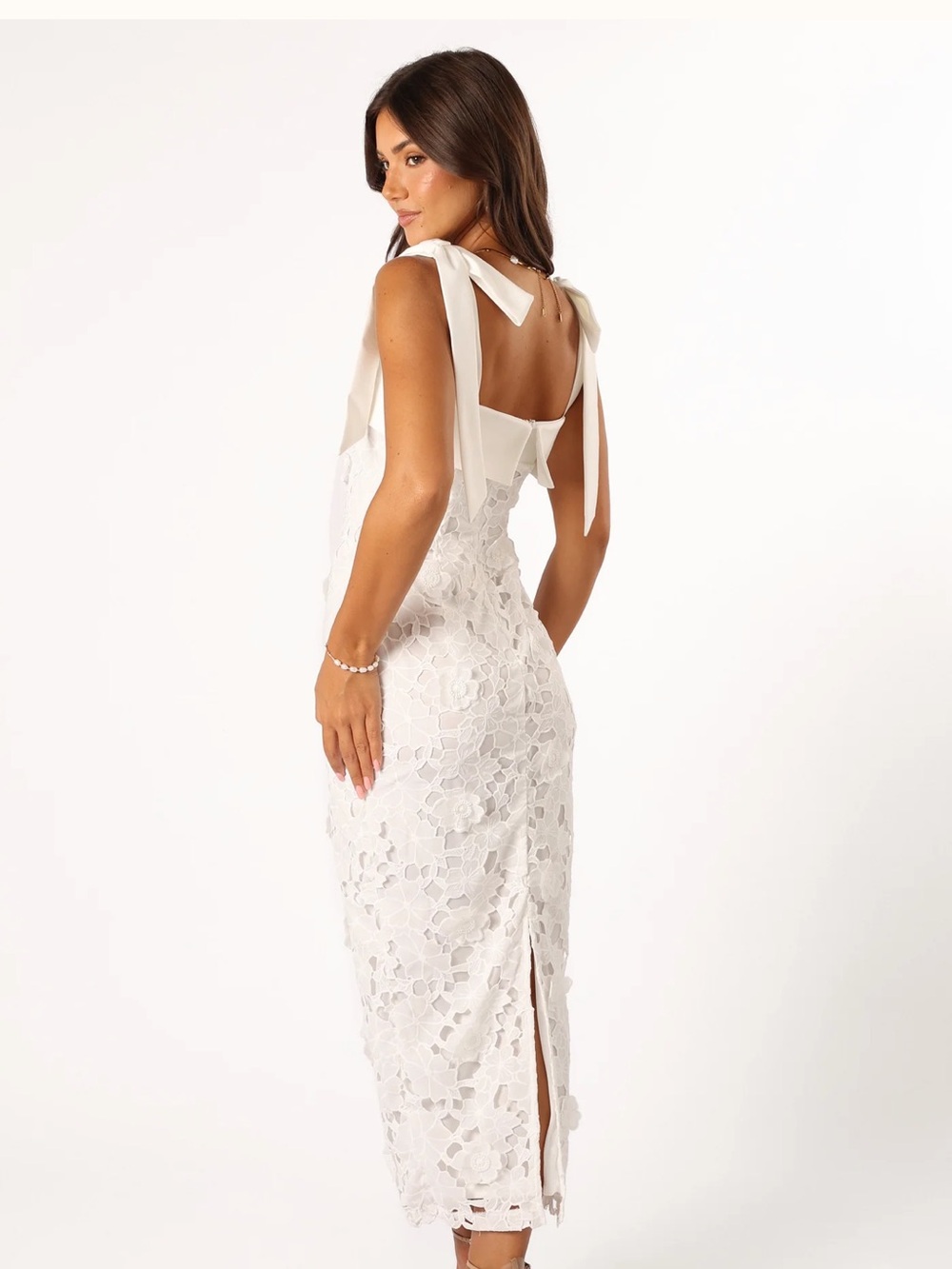 Petal & Pup White Lace Midi Dress with Tie-Strap Shoulders - Picture 2 of 10